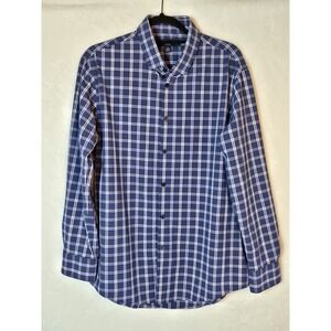 Mizzen+ Main Shirt Large Blue/White Plaid Leeward Classic No Tuck‎ Button Down